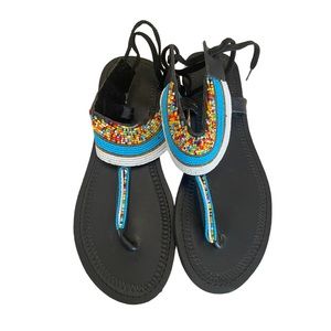NWT Blue/White/ Multi Beaded Thong Sandals